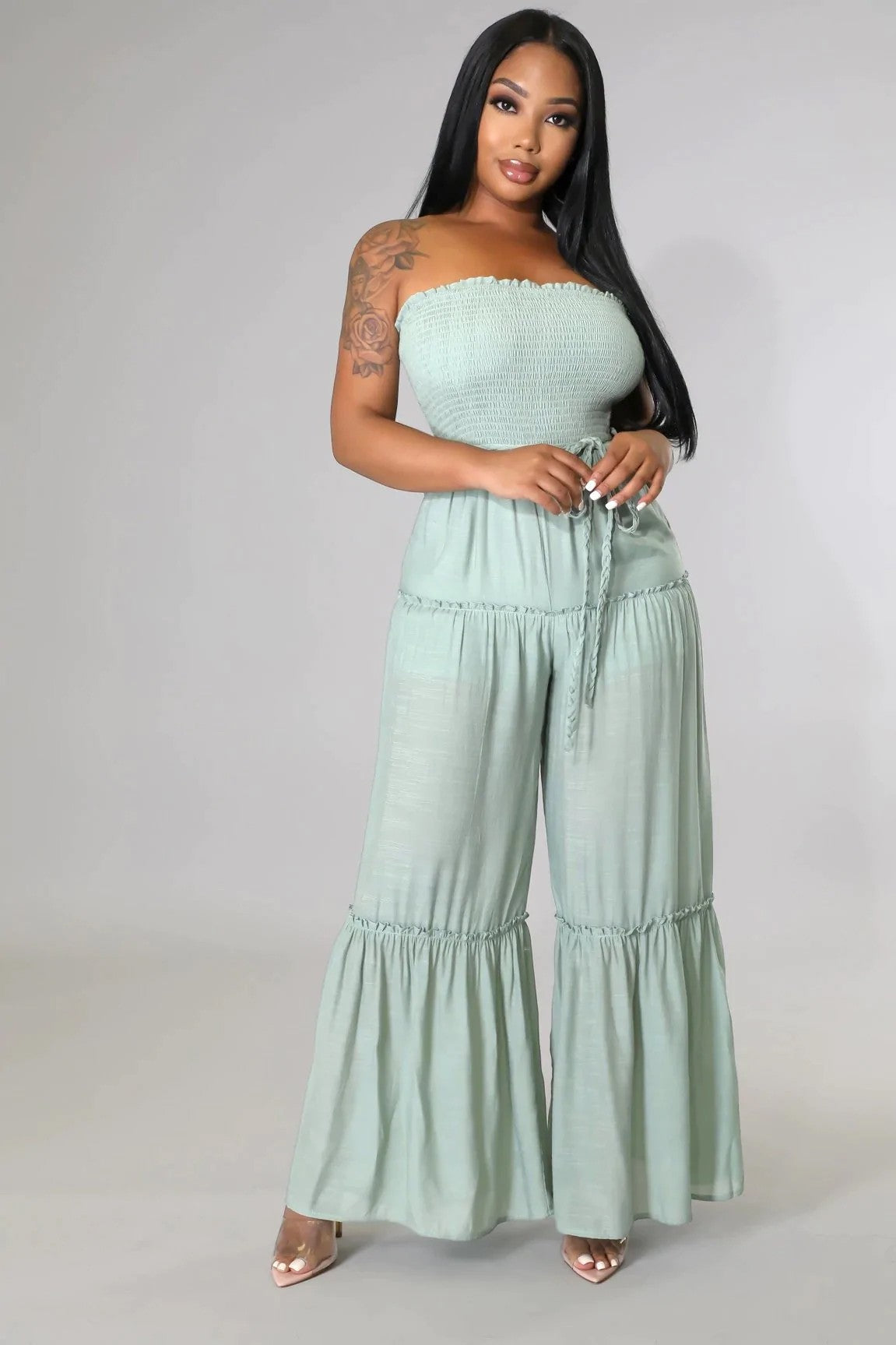 Junie Wide Leg Jumpsuit With Waist Tie