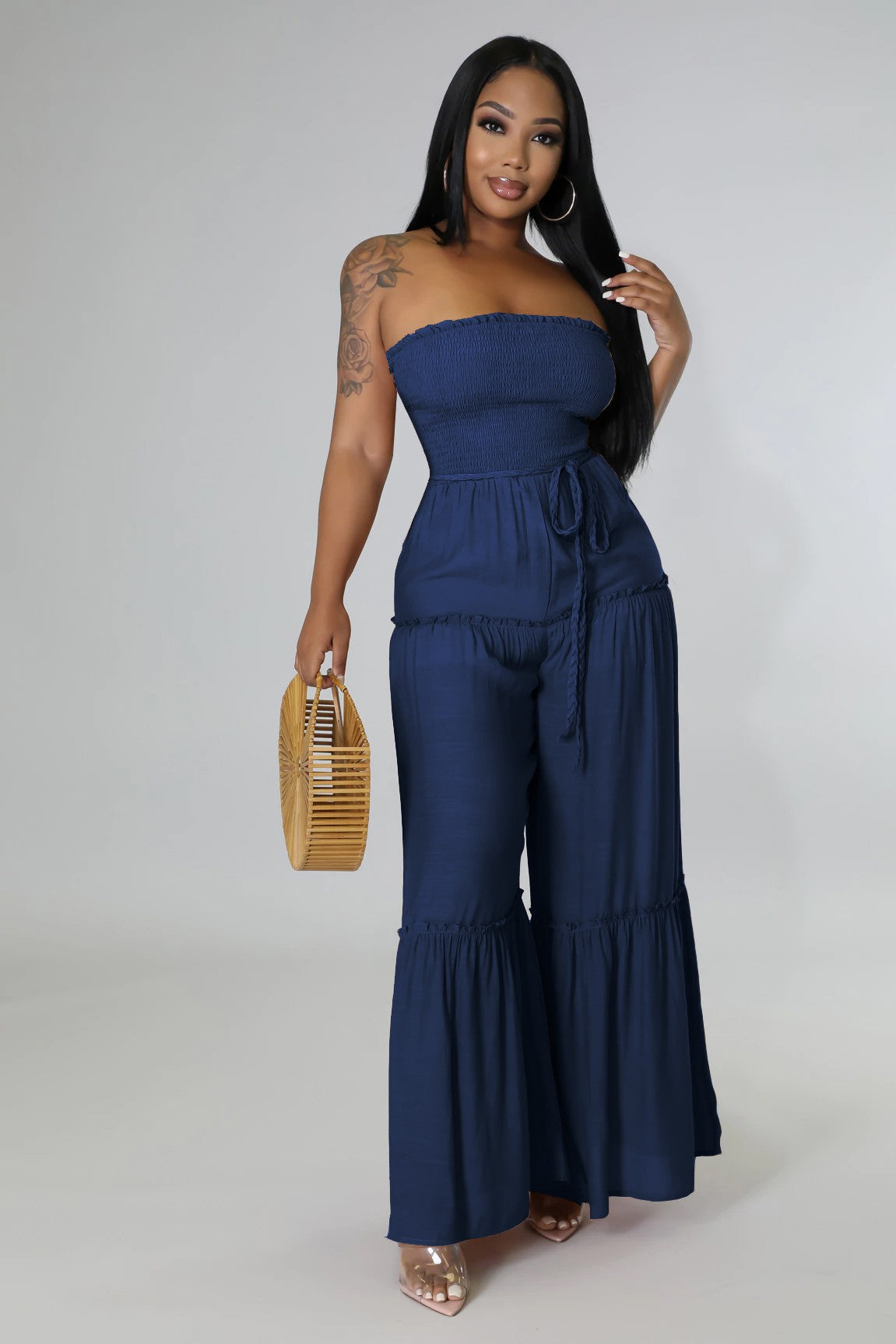 Junie Wide Leg Jumpsuit With Waist Tie