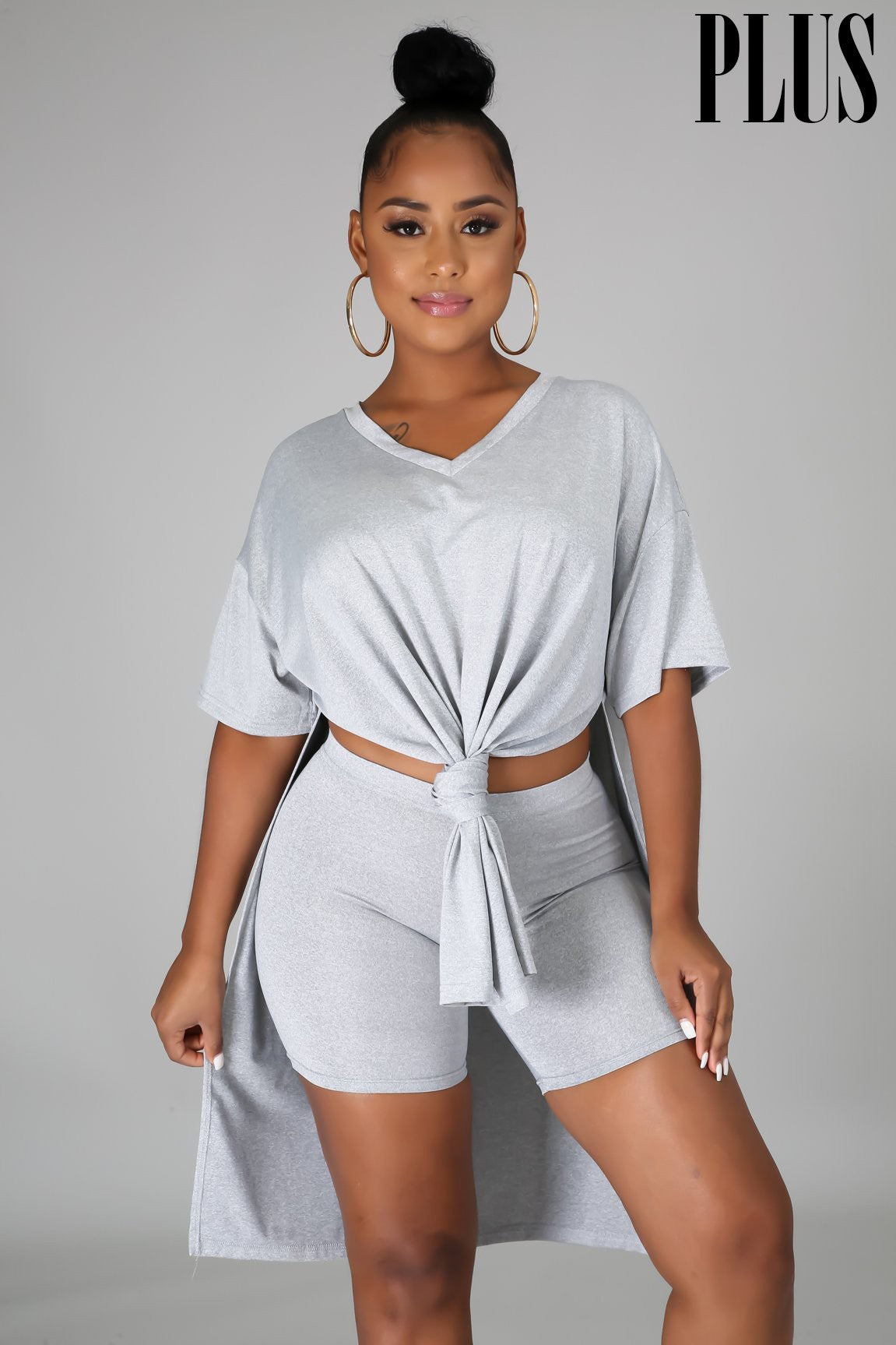 AROUND THE WAY GIRL JERSEY ROUND NECK TEE AND SHORT SET- PLUS