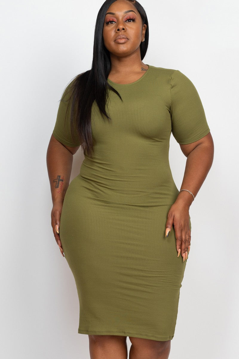 Leah Ribbed Bodycon Midi Dress- Pus