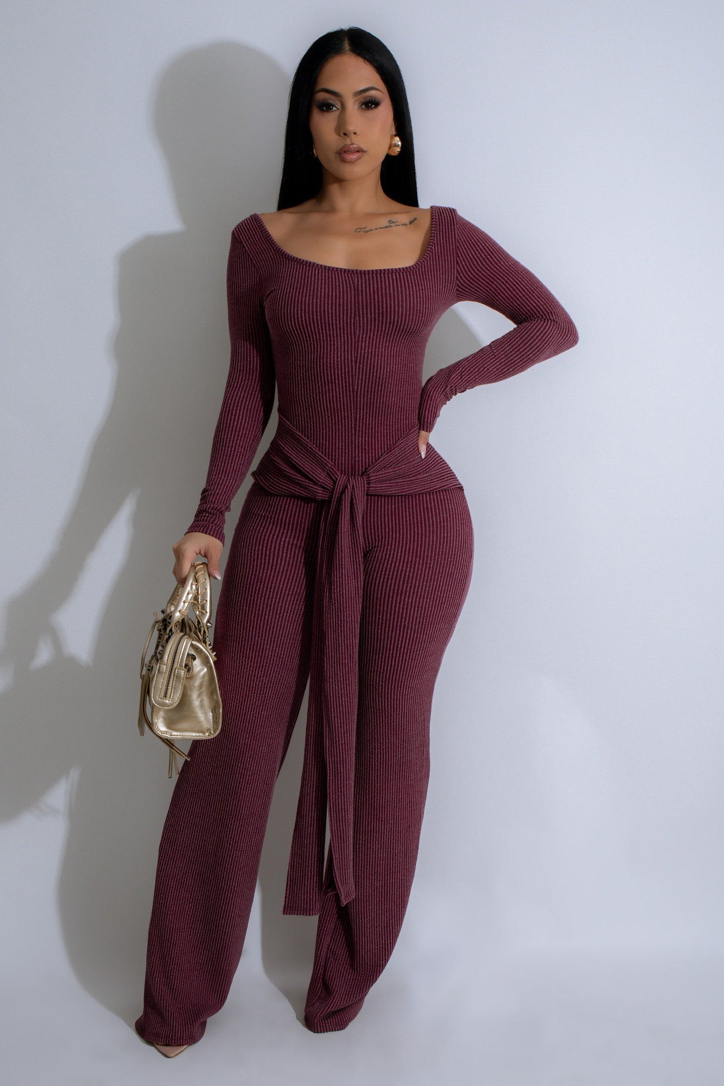 Serenity Ribbed Tie Jumpsuit - Ruby