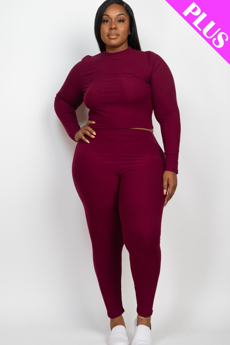 Ashleigh Ribbed Mock Neck Top & Leggings Set- Plus