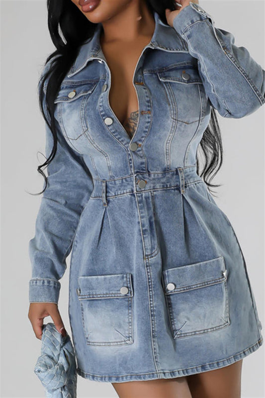 BLAZE BUTTON DOWN DENIM MINI DRESS