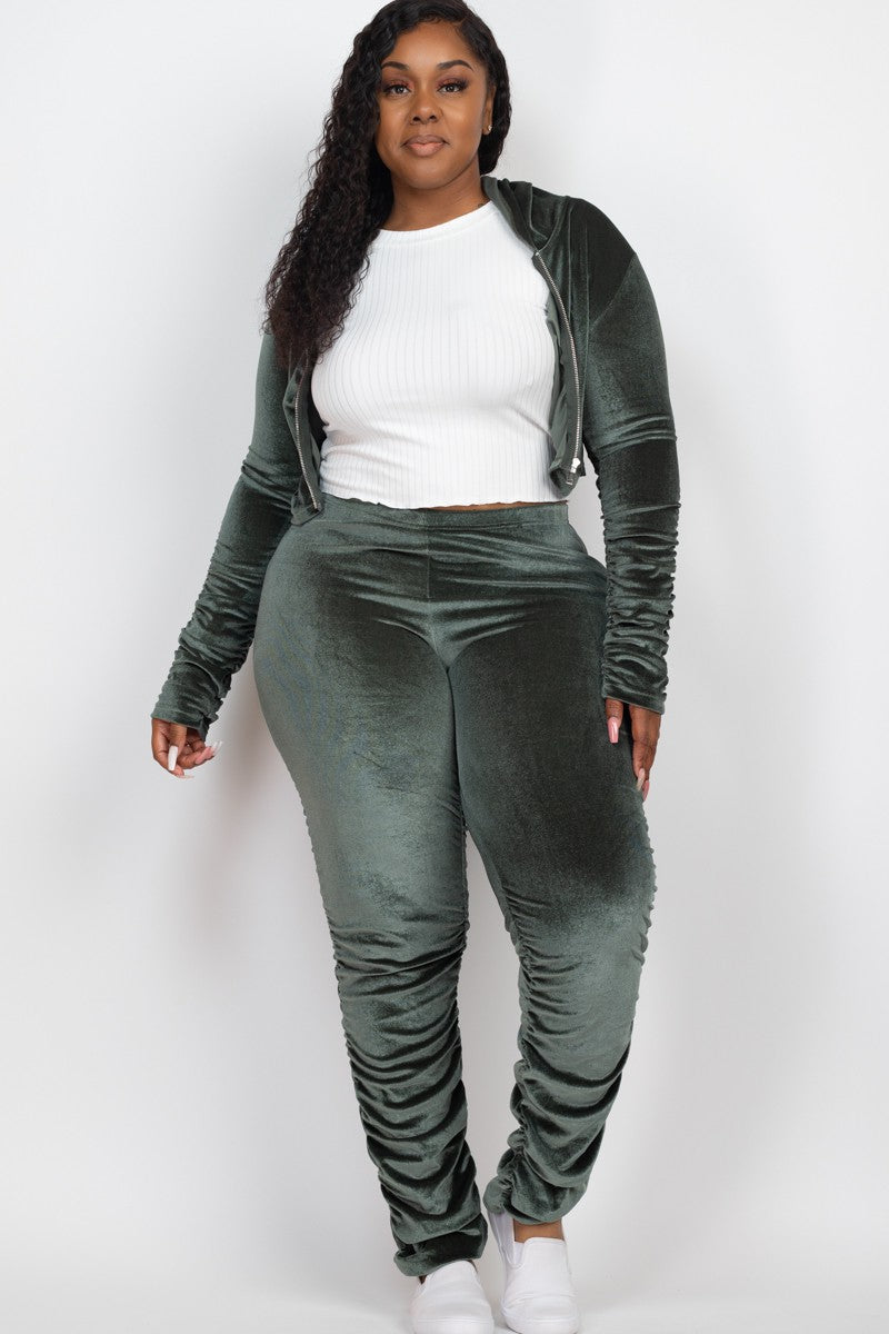 COURTNEY PLUS VELOUR JACKET & PANTS SET - HUNTER GREEN