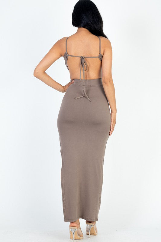 Tela Tie Backless Split Thigh Maxi Dress