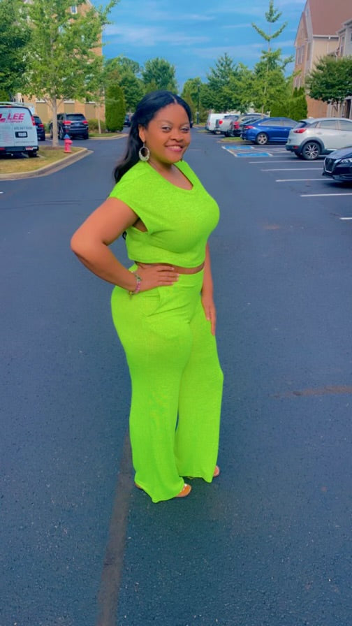 BELLA 2 PIECE CROP TOP & WIDE LEG SET - LIME